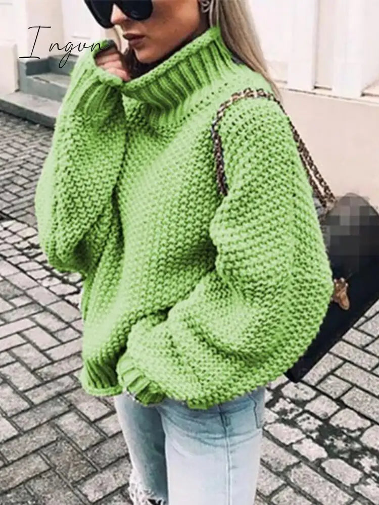 Ingvn - Womens Fall Fashion Sweater Women Autumn/Winter Turtleneck Doll Sleeve Loose Knit Sweater Fashion Women's Top Sweaters High Quality Thermal