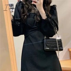 Ingvn - French Lace Vintage Dress Women Fashion Puffer Sleeve Elegant One Piece Dress Korean Spring High Street Slim Midi Dress Y2k