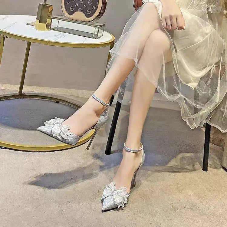 Ingvn  Women's Shoes Super-high Heel Sandals for Woman Stiletto Footwear Bow Summer  Party and Weddings Silver Thin Heels on Offer