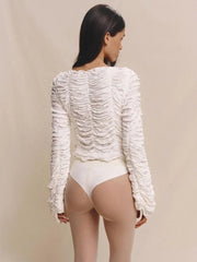 Autumn Fashion Ruffled T-shirt Cropped Top Female Hollow Out Lace-Up Patchwork Loose Outwear White Women Bandage Tee Coat