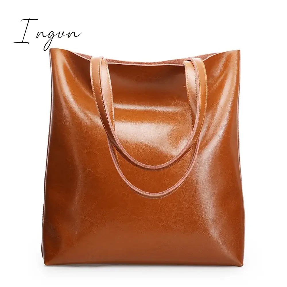 Ingvn - Cow Leather Bag Ladies Genuine Leather Handbags Big Women Bag Large Vintage Female 2024 Office Hand Shoulder Bags For Women Tote