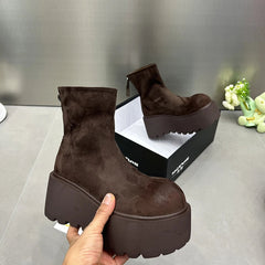 Ingvn  Winter Women Stretch Modern Boots Casual Short Booties Ladies Platform Wedges High Heels Shoes