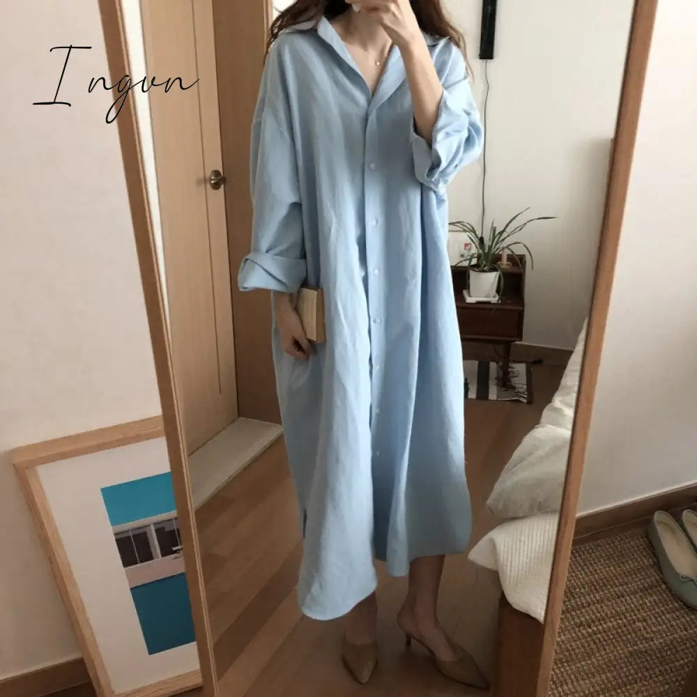 Ingvn - S-2XL Plus Size Summer Shirt Dress Evening Kaftan Vintage Dress Party Oversize Long Beach Women Dresses Robe Vestido Maxi