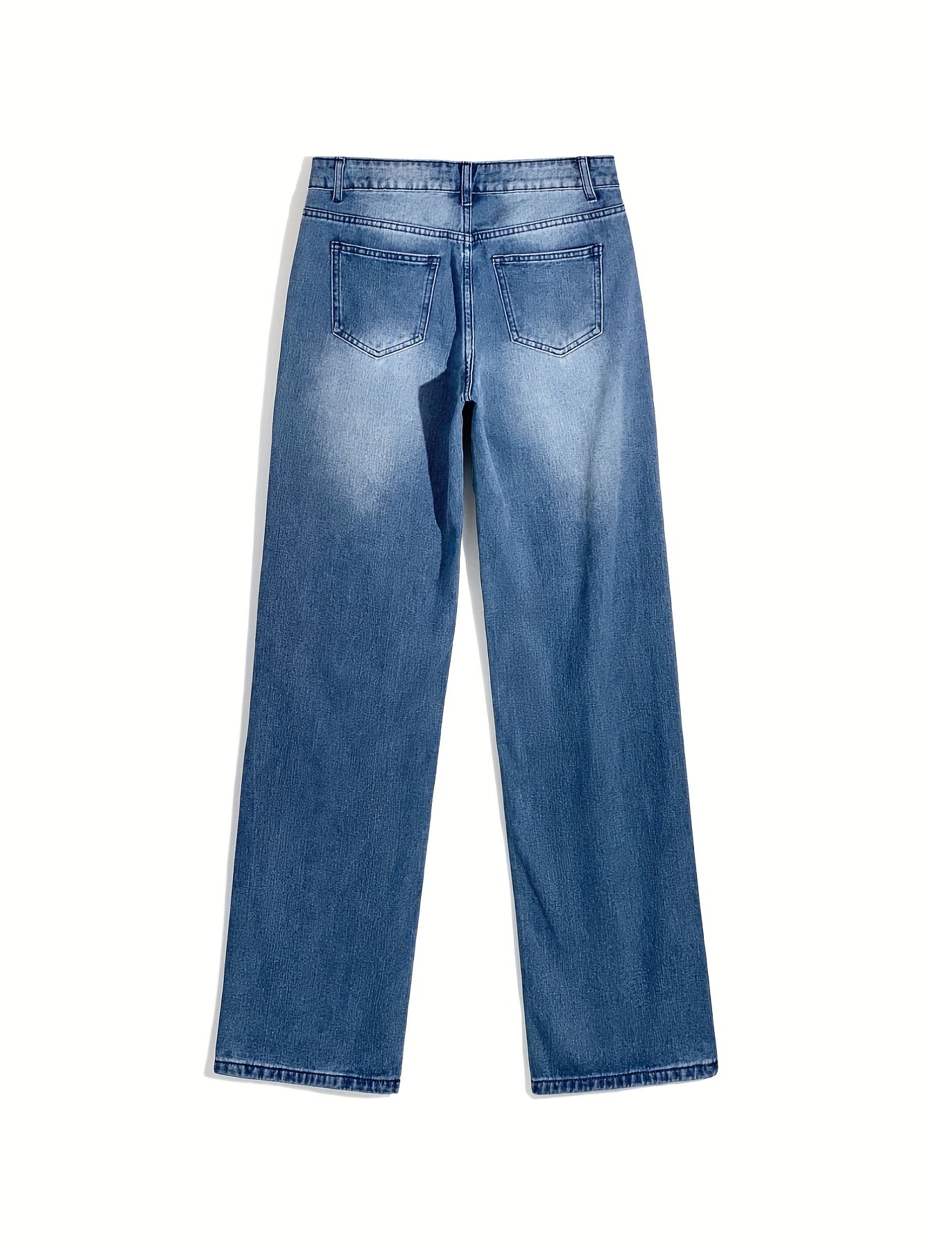 Trendy Washed Heart Pattern Cargo Jeans - Spacious Slash Pockets & Whiskering Details - Relaxed Fit for Casual Streetwear, Women's Fashionable Denim