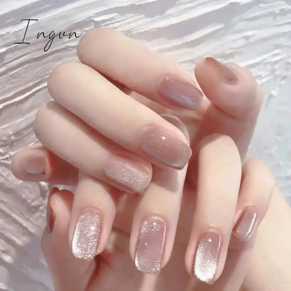 Wine Red Cat's Eye y2k Fake Nails With Designs Wearable Glitter False Nails Press on Square Nail Full Cover Artificial Nail Tips