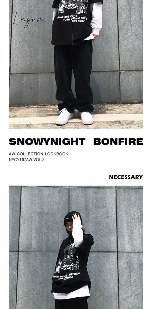 Ingvn - Retro Jeans Women Harajuku Vintage Black Street BF Style Chic College Teens Streetwear All-match Loose Fashion Femme Trousers