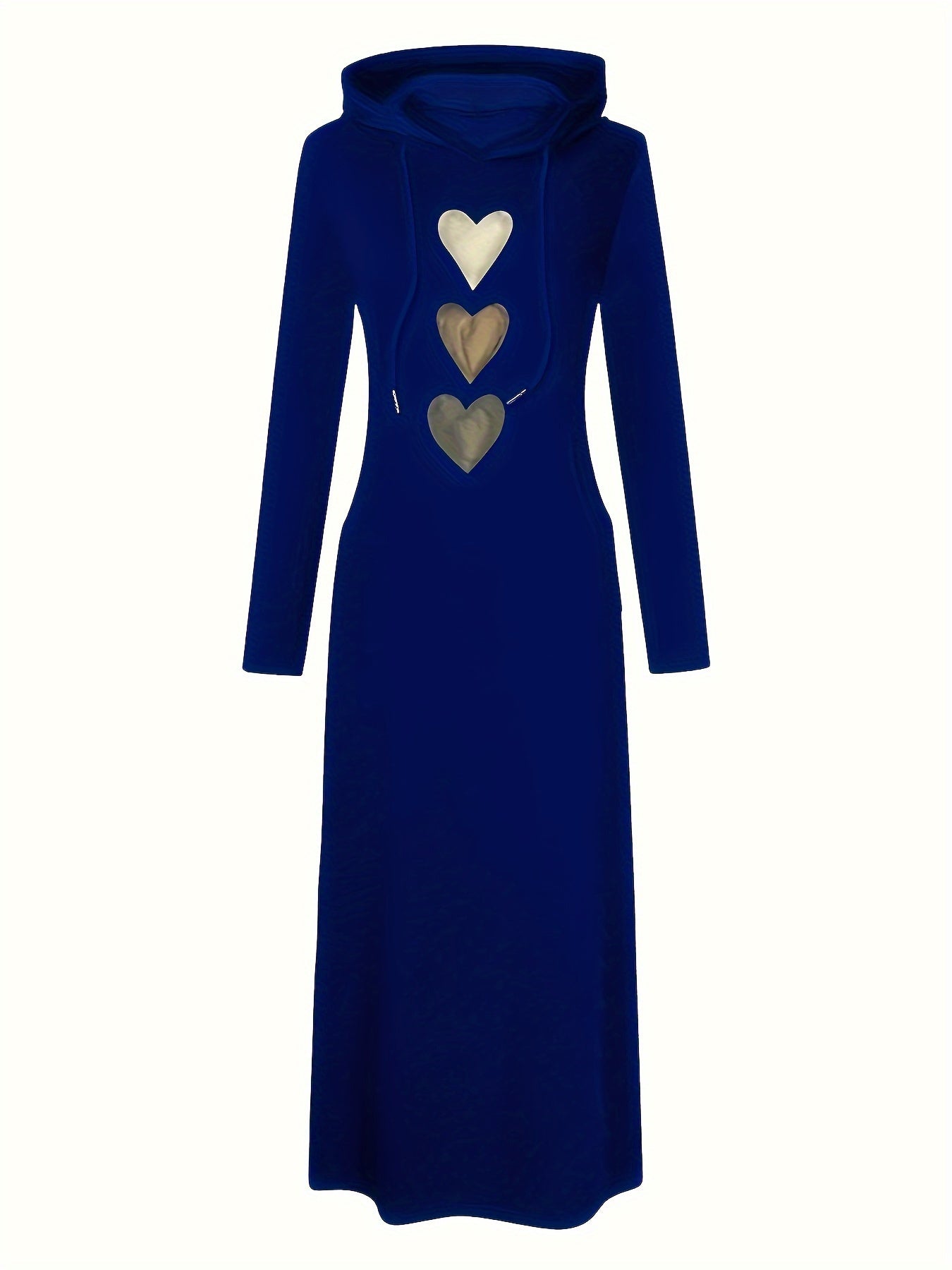 Chic Heart Print Drawstring Hooded Maxi Dress - Women's Casual Long Sleeve Fall & Winter Clothing - Soft, Cozy, and Versatile Fashion for Everyday Wear