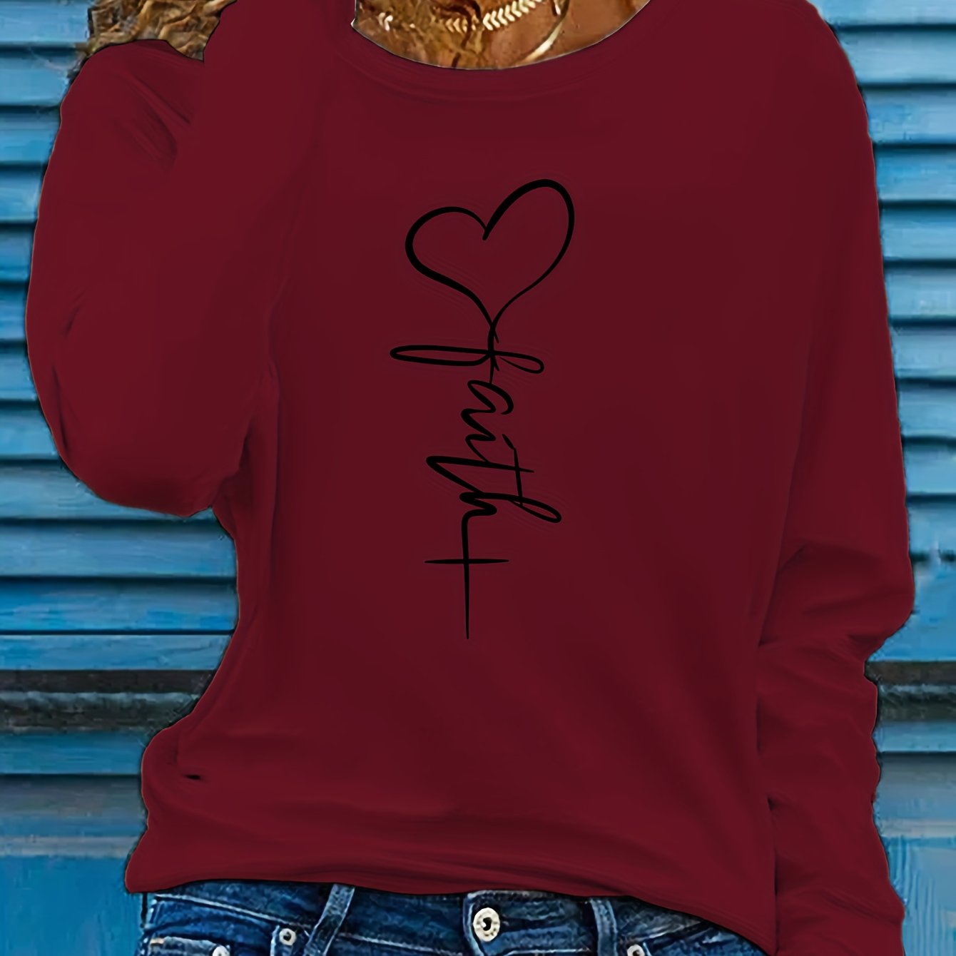 Faithful Favourite Crew Neck T-shirt - Women's Long Sleeve Casual Top for Spring & Fall - Soft, Comfortable, Relaxed Fit, Versatile Wardrobe Essential for Everyday Wear