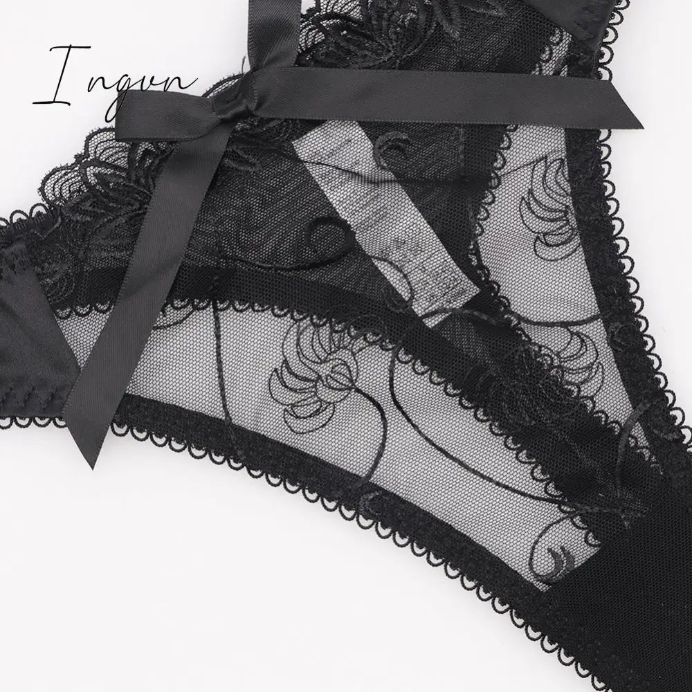 Ingvn - Hot 2pcs Women Sexy Ultra-Thin  Breathable Floral Lingerie  Sets Bras+Thongs