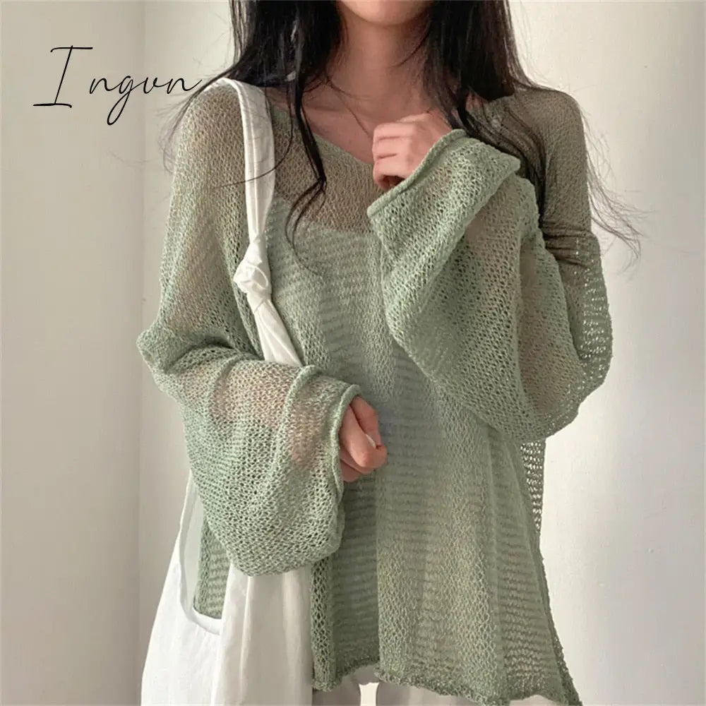 Ingvn - Lazy Style Full Sleeves Jumpers Tops Hollow Out Sexy Women Fashion Casual Streetwear Chic Femme Sweaters Pullovers
