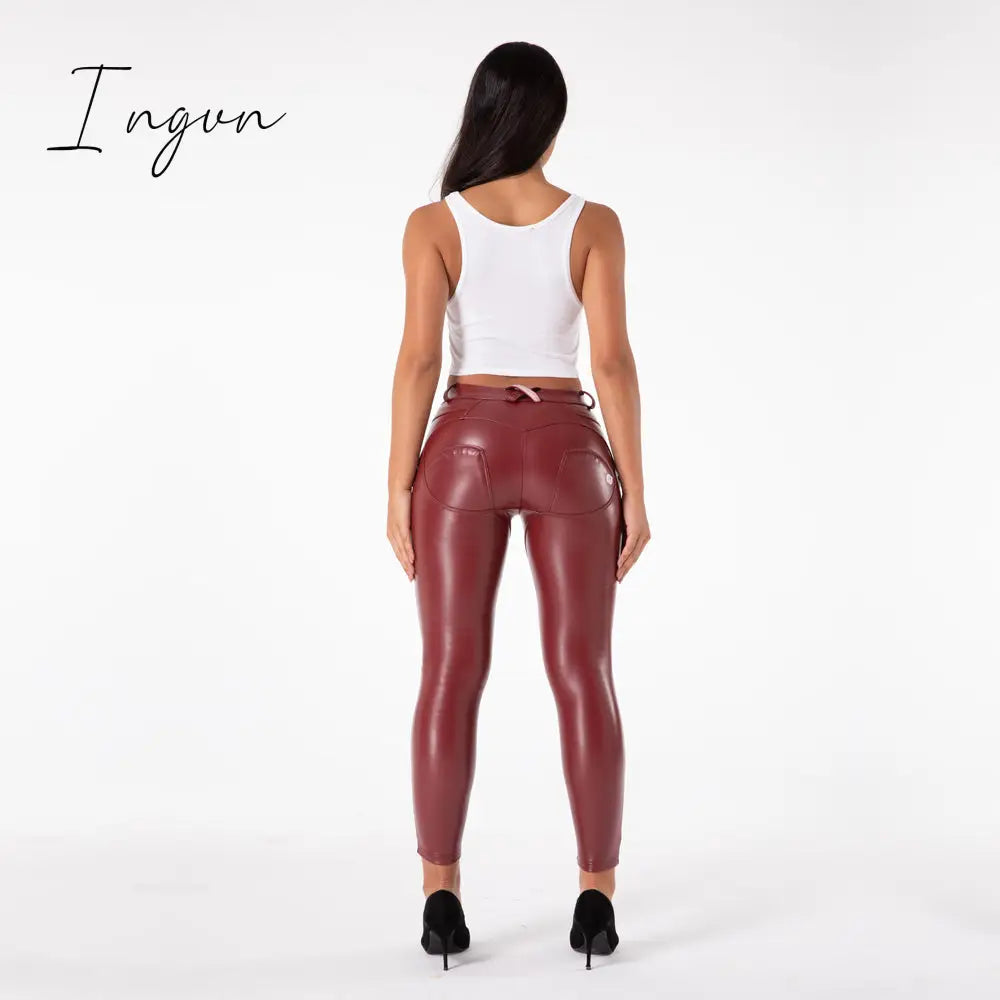 Ingvn - Melody Faux Leather Pants for Women Plus Sizes Skinny Leggings Latex Pencil Pu Pants Women's Clothing Fashion
