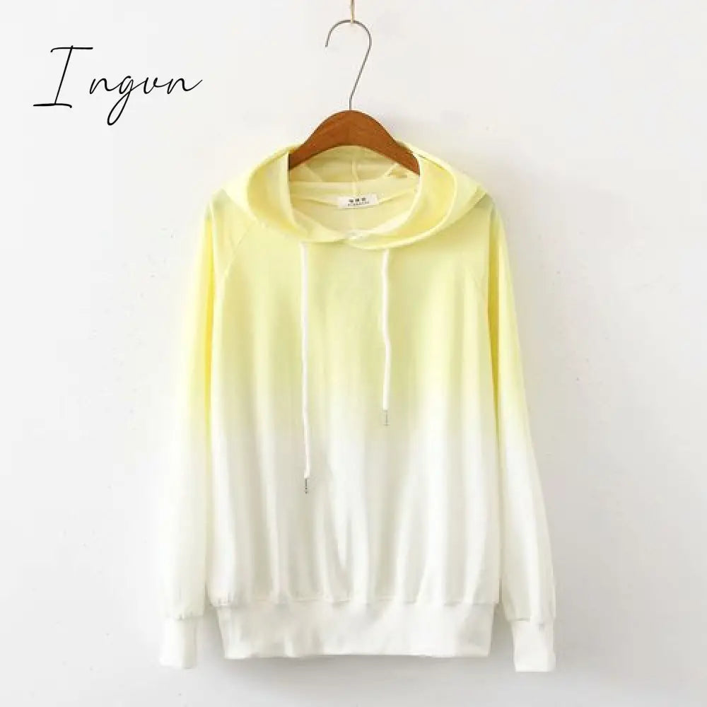 Ingvn - Spring and Autumn New Female Japanese Small Fresh Gradient Long-sleeved Sweatshirt Raglan Sleeves Student Wild Hoodie