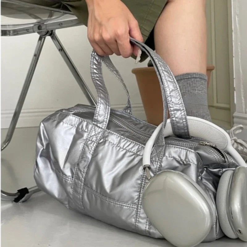 INGVN  Vintage Y2k Aesthetic Streetwear Shoulder Handbags Korean Trendy Casual Sports Underarm Bag All Match Simple Cylinder Bags Women