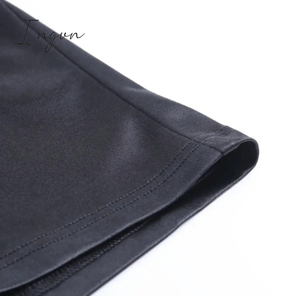 Ingvn - Summer Dresses For Women Sexy Black Satin Spaghetti Straps Low Cut Long Dress Women Summer Ruched Side High Split Maxi Dress Elegant Party Club