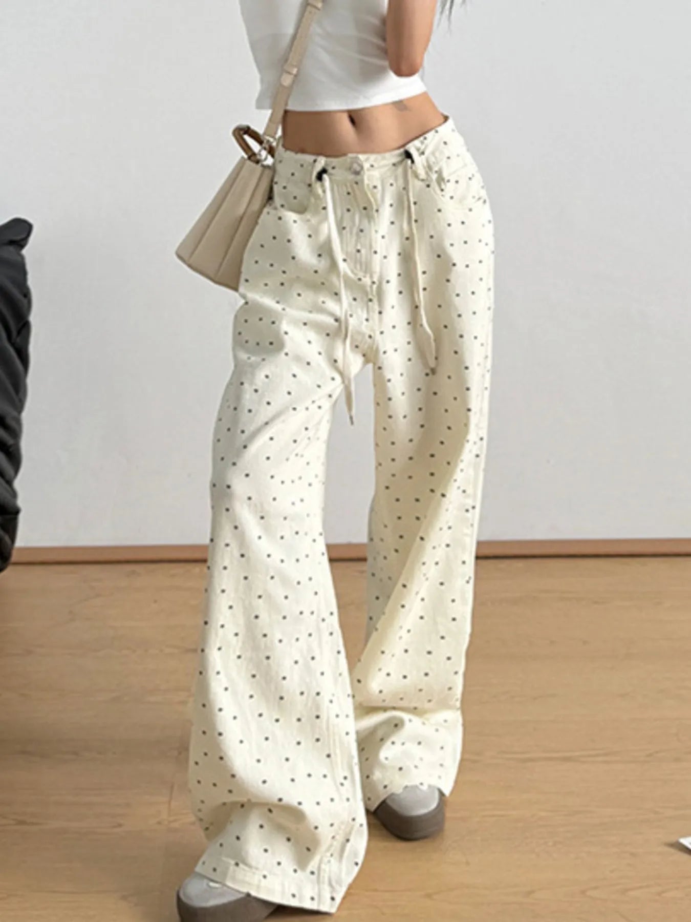 Polka Dot Wide Leg Drawstring Pants