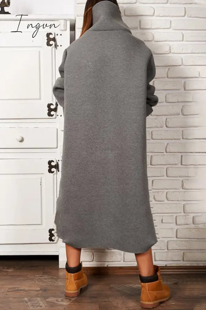 Ingvn - Casual Solid Pocket Turtleneck Long Sleeve Dresses
