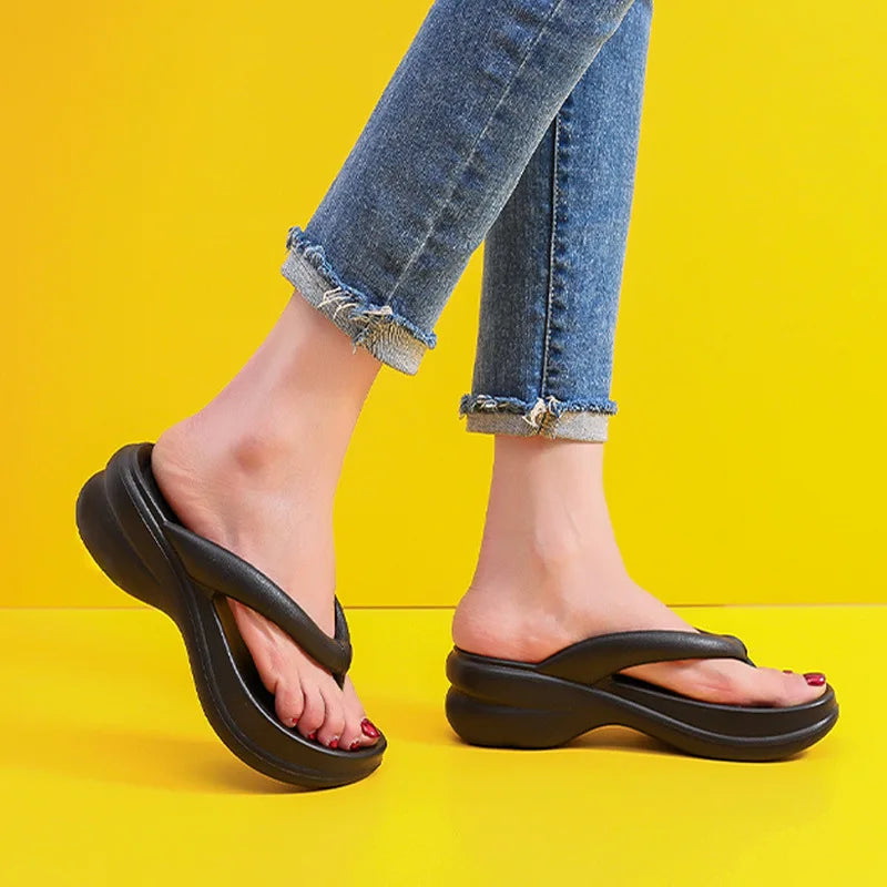 Ingvn  Thick Sole Wedges Flip Flops For Women 2023 Summer Clip  Platform Sandals Woman Non-slip Beach Slippers Girls Outdoor Slides