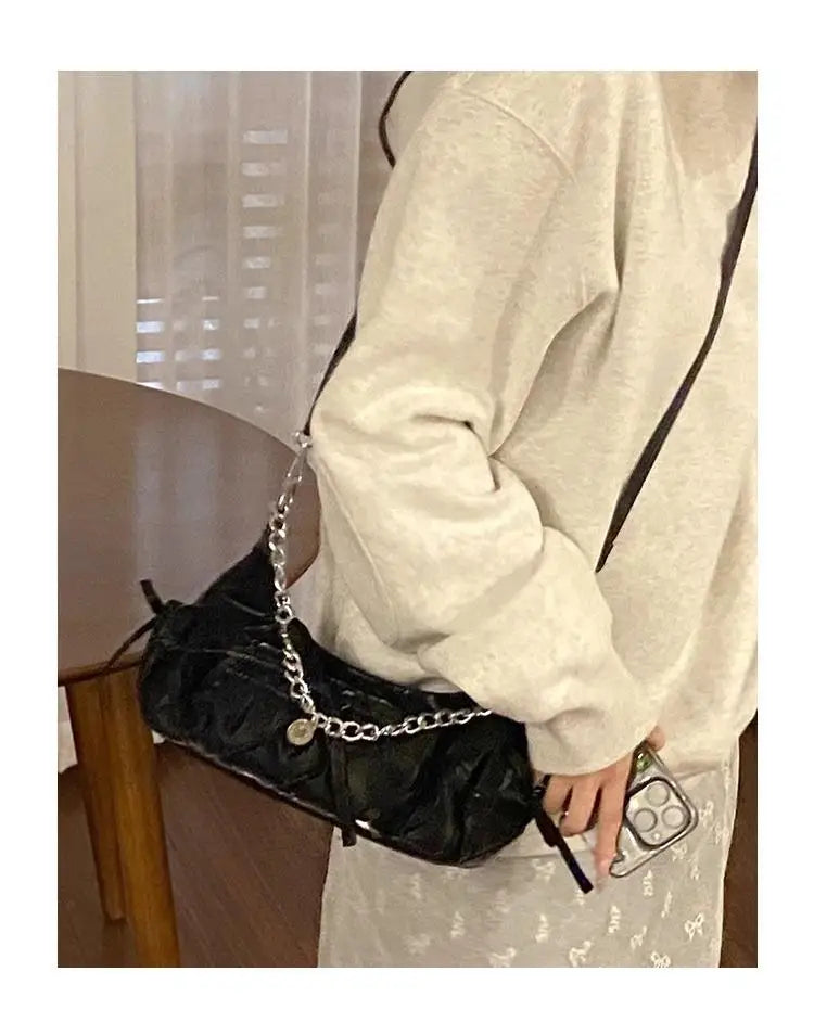 INGVN  Elegant Pink Shoulder Bag for Women Summer Fashion Leather Casual Cute Handbag Chains Hot Girls Daily Gentle Armpit Bag