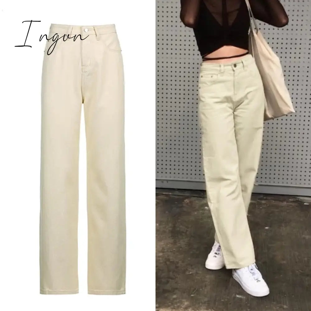 Ingvn - Brown Vintage Baggy Jeans Women 90s Streetwear Pockets Wide Leg Cargo Pants Y2K Low Waist Straight Denim Trousers