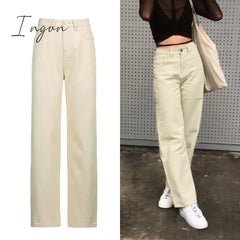 Ingvn - Brown Vintage Baggy Jeans Women 90s Streetwear Pockets Wide Leg Cargo Pants Y2K Low Waist Straight Denim Trousers