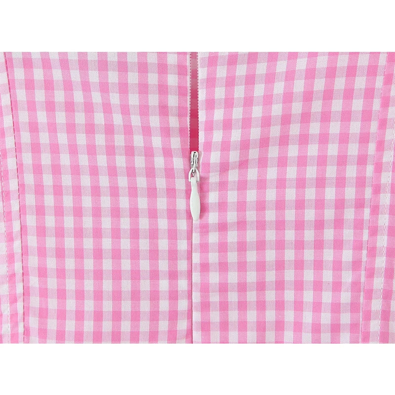 Sexy Spaghetti Straps pink Plaid Mini Dress Women Embroidery Lace Spliced Elegant A-line Summer Dresses Party Robe 2025
