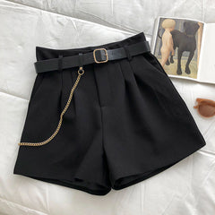 New Summer Women's Shorts Button Solid Color Pocket Casual High Waist Suit Shorts Casual Thin Women Clothing + Send Belt