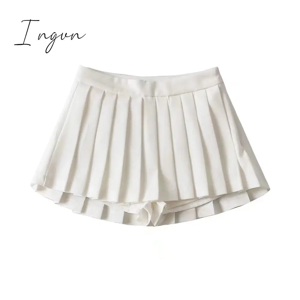 Ingvn - Summer High Waist Skirts Womens Sexy Mini Skirts Vintage Pleated Skirt Korean Tennis Skirts Short White Black