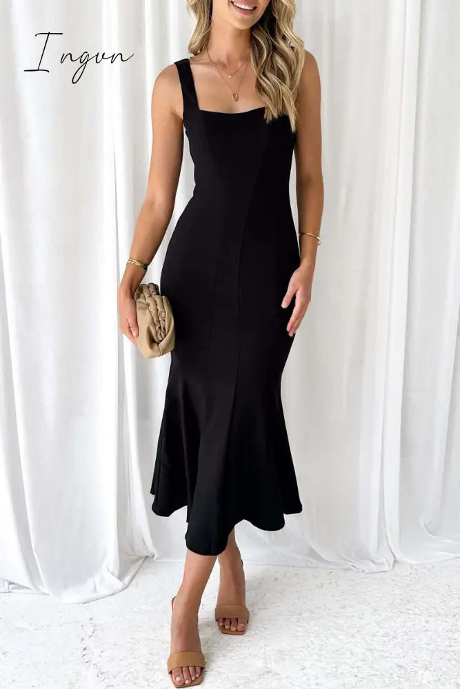 Ingvn - Celebrities Elegant Solid Patchwork U Neck Trumpet Mermaid Dresses