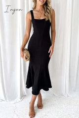 Ingvn - Celebrities Elegant Solid Patchwork U Neck Trumpet Mermaid Dresses