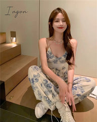 Ingvn - Pants Sets Woman Summer Camisole Short Top High Waist Pant Wide Leg Casual Korean Fashion Two Piece Suits Women Clothing