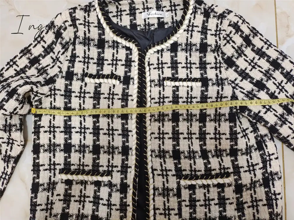 Ingvn - Spring Korean small fragrance jacket women's short winter and autumn French ladies all-match houndstooth woven tweed coat jackets