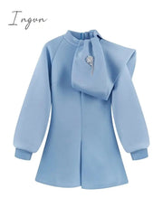 Ingvn - Women's Lantern Sleeve Dress Female Vintage Fashion O-neck Elegant Trendy Sense Dresses 2023 Spring New