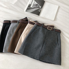 Voguable England Solid Women Belt Skirt winter fashion High Waist A-line pocket Skirt Females Mini Office ladies 5 color casual Skirts
