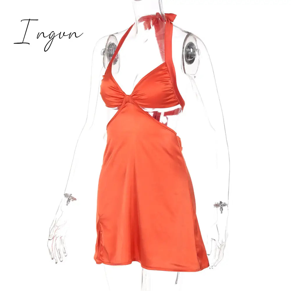 Ingvn - Halter Hollow Out Dress Women Bandage Slim Strapless Bodycon Dress Sexy Mini Backless Summer Party Dresses