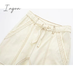 Ingvn - 2023 Cargo Pants for Women Beige Wide Leg Pants Women Summer High Waist Woman Trousers Holiday Casual Baggy Pants Woman