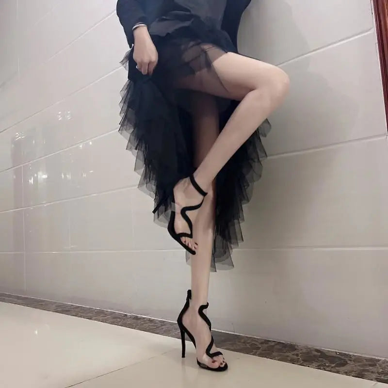 Ingvn  Sandals for Woman Zip Footwear Sexy Clear Summer  Stripper Women's Shoes Transparent Black Thin Heels Stiletto Sale Sandal H