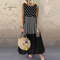 Ingvn - Women's Bohemian Ruffle Sundress Summer Sleeveless Floral Printed Maxi Long Dress Casual Loose Party Tanks Vestido