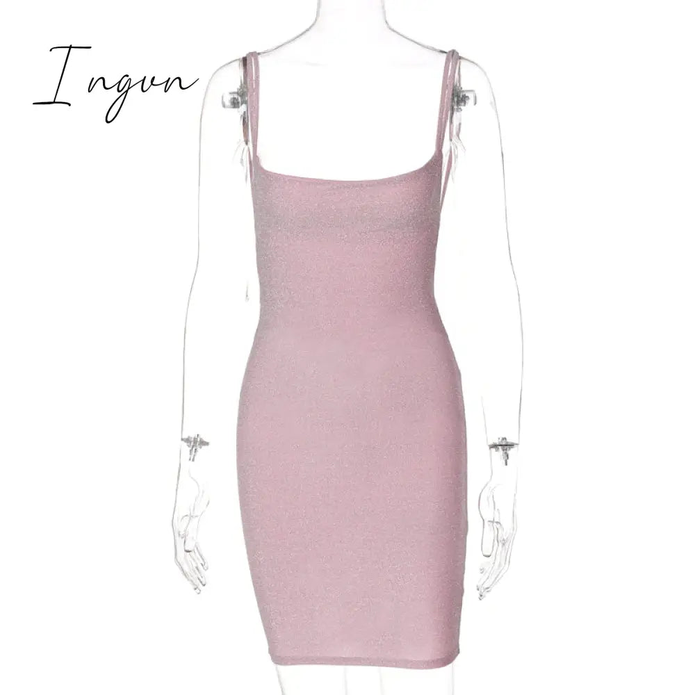 Ingvn - Bling Glitter Sequin Women Strap Mini Dress Ruched Lace Up Backless Bodycon Sexy Party Club Autumn Winter Elegant