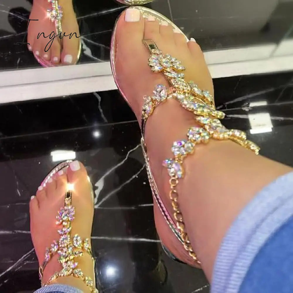 Ingvn - Stylish Crystal Strap Lace-Up Sandals