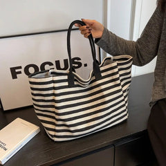 Ingvn  Commuter Bag Women Fashion Large-capacity Handbag Bag Student Striped New Niche Zebra Canvas One-shoulder Mommy Tote Bags