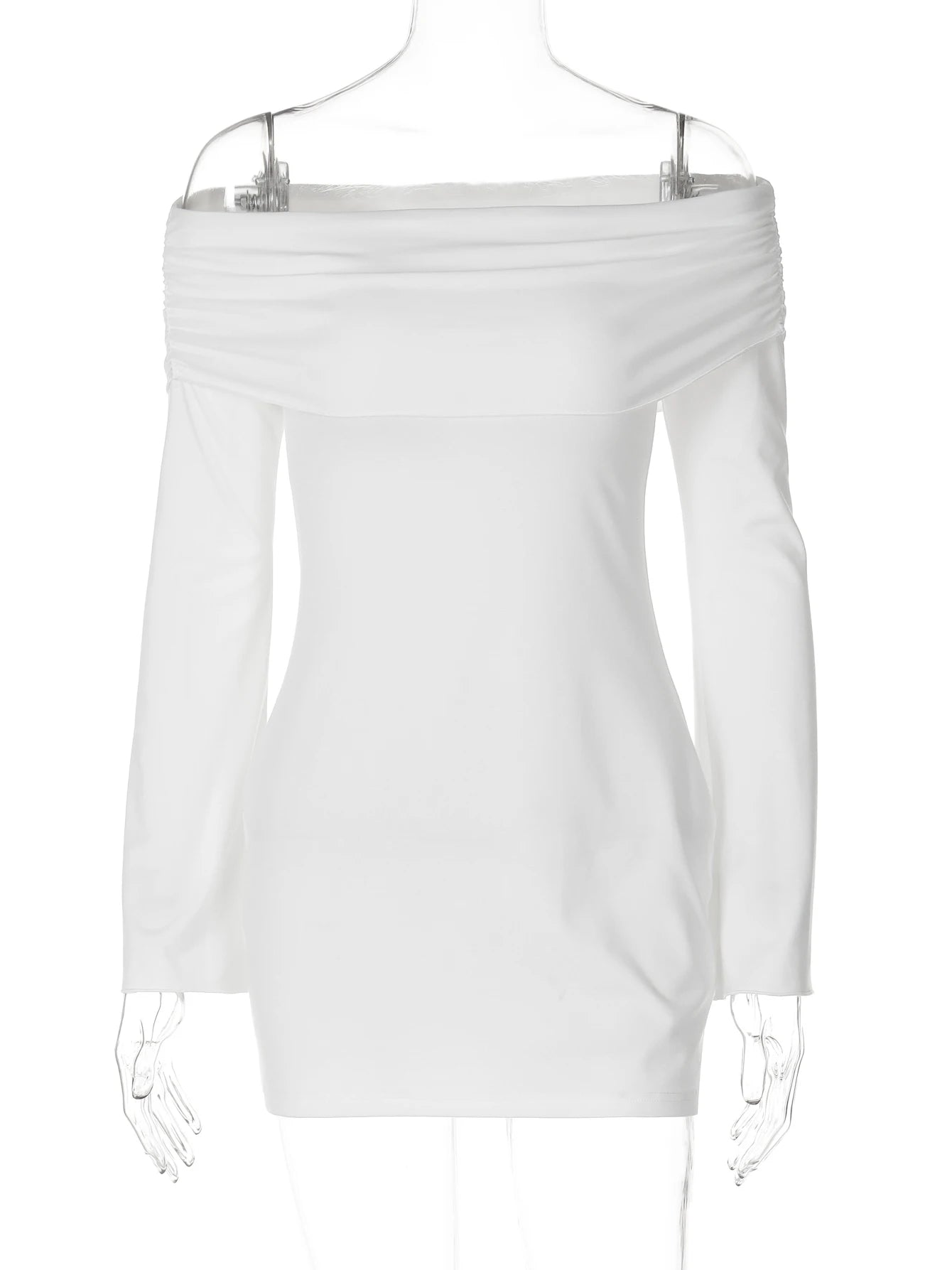 Women Spring Autumn Long Sleeve Party Club Evening Bodycon Basic White Mini Dress Wholesale Items For Business