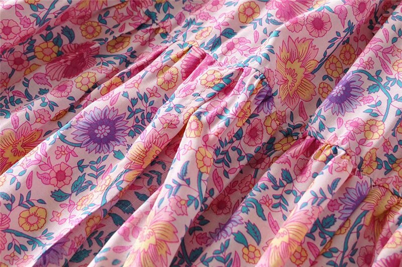 Vintage Chic Fashion Women Pink Floral Print Split Beach Bohemian Skirt High Elastic  A-Line Boho Rayon Maxi Skirts Femme