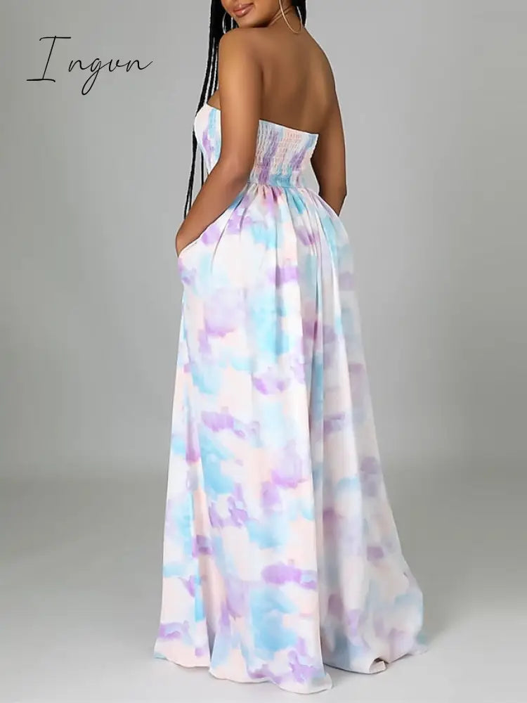 Ingvn - Women's Jumpsuit Pocket High Waist Tie Dye Leopard Strapless Holiday Street Daily Regular Fit Sleeveless Yellow Pink Purple S M L Summer Fall