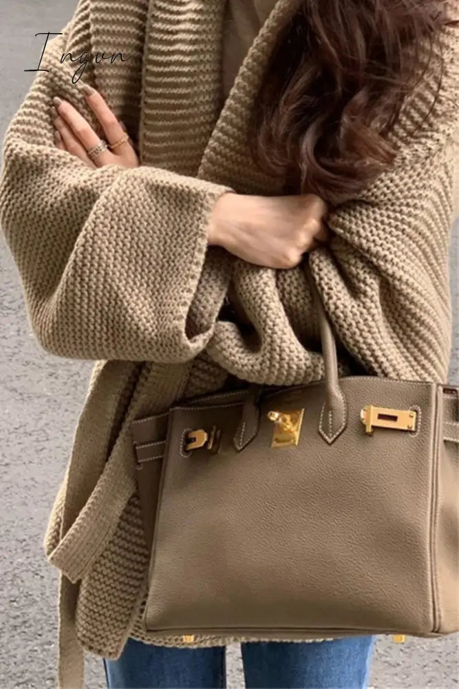 Ingvn - Street British Style Solid Bandage Turndown Collar Outerwear