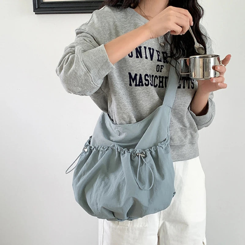 Ingvn  Korean Style Nylon Shoulder Bag Large Capacity Delicate Student Cross-body Pack Fashionable Purse High-class Female Pleated Bag