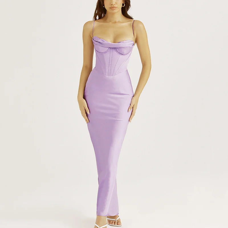 Satin Sexy Backless Maxi Dress For Women Robe Fashion Spaghetti Strap Sleeveless Skinny Party Long Dress Vestido
