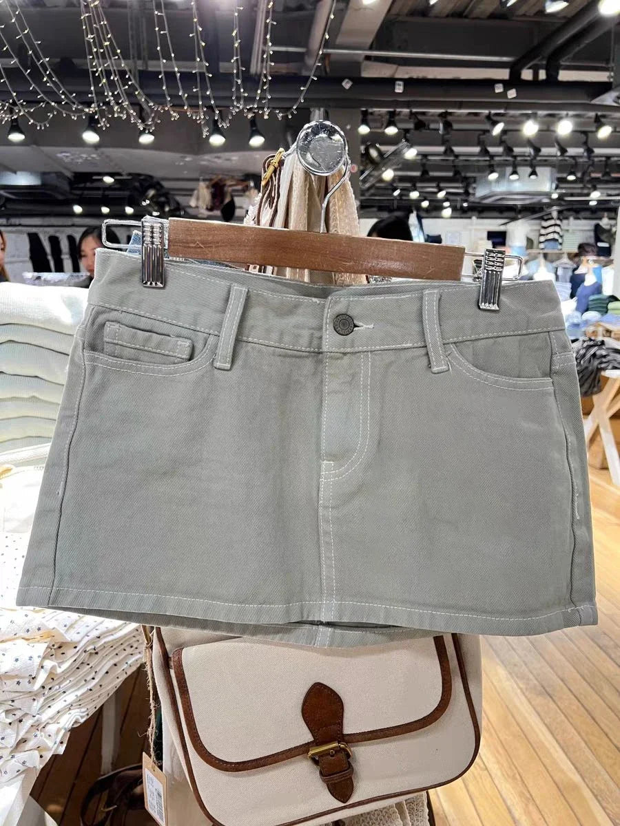 American Vintage Denim Mini Skirts Women Summer Fashion High Waist Straigth Short Faldas Casual Fashion Streetwear Cotton Skirt