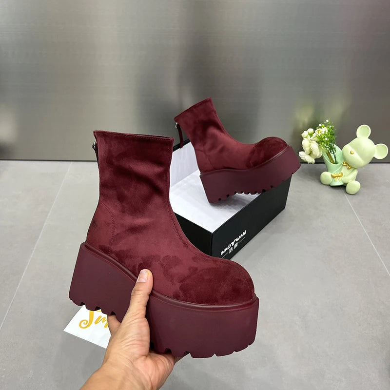 Ingvn  Winter Women Stretch Modern Boots Casual Short Booties Ladies Platform Wedges High Heels Shoes