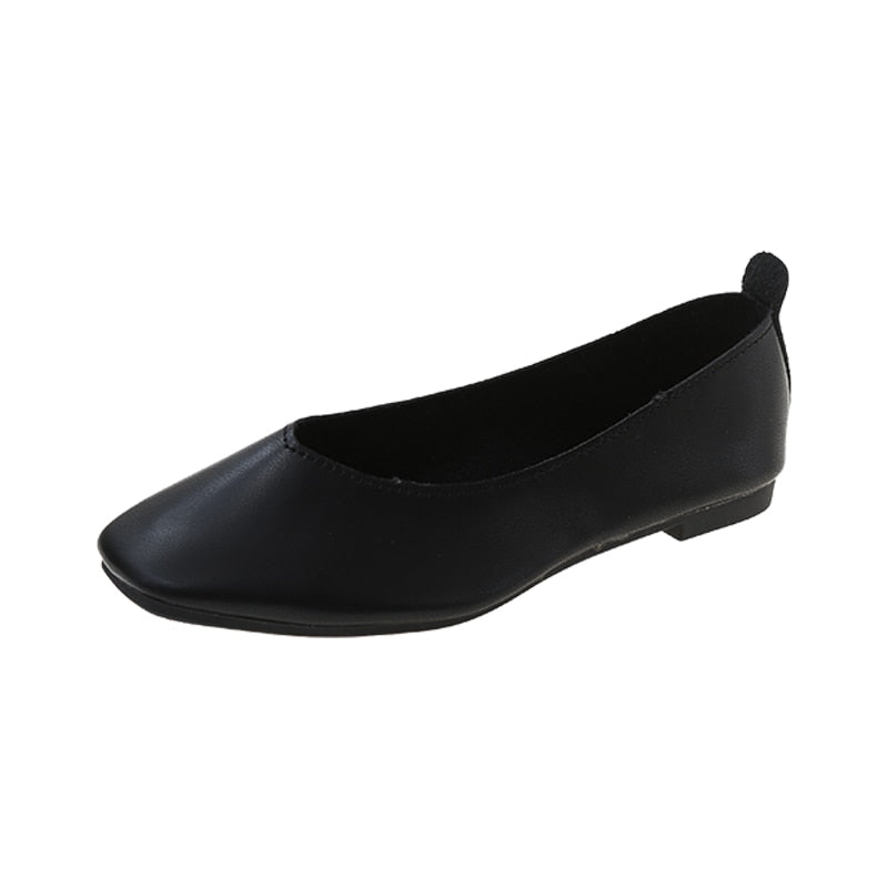 Women Flats Square Toe Boat Shoes Solid color Slip on Shallow Shoes Black Loafers White Wedding Concise Single Shoe Spring 9802N