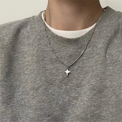 INGVN  Kpop Goth Silver Color Star Pendant Chain Necklace For Women Men Egirl Y2K Cool EMO Punk Aesthetic Grunge Jewelry Gifts
